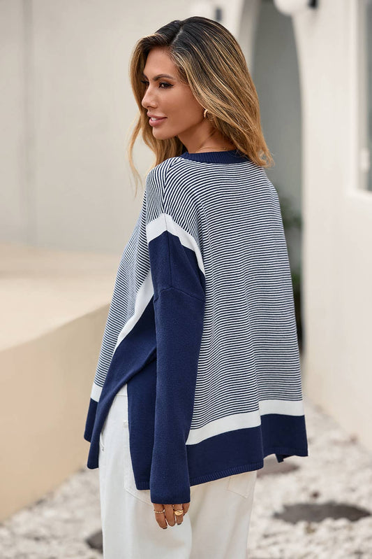 LDC Color Block Patchwork Dolman Oversize Tunic Sweater