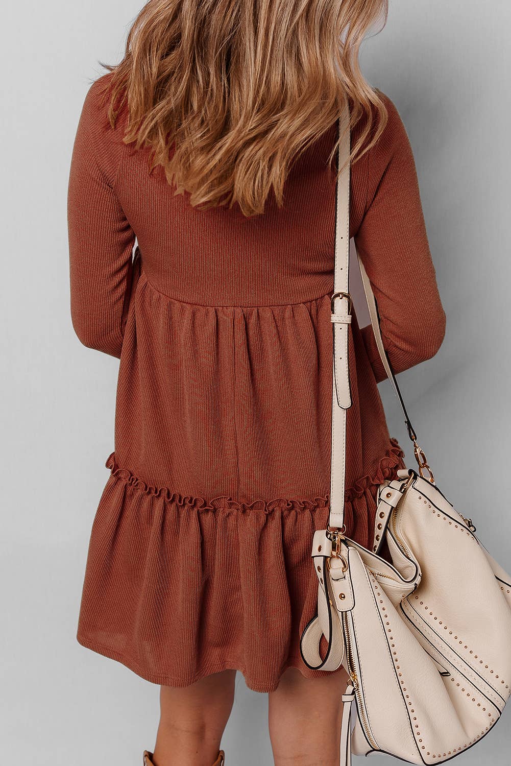 LDC Frilled Trim High Waist Long Sleeve Mini Dress