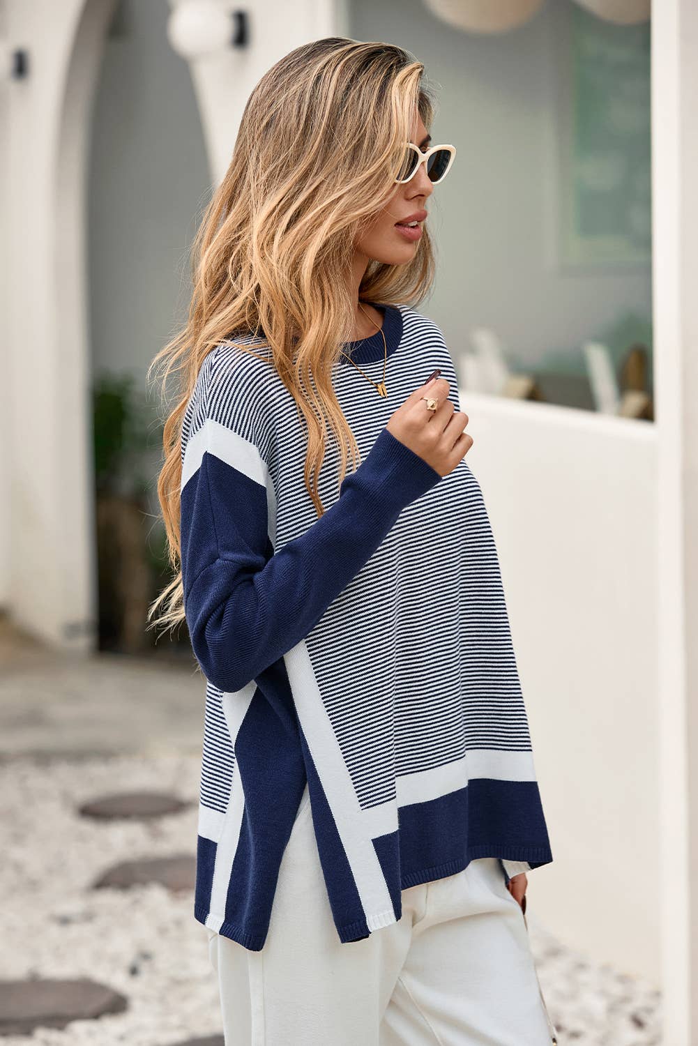 LDC Color Block Patchwork Dolman Oversize Tunic Sweater